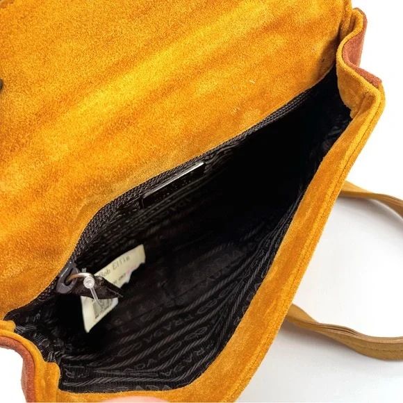 Prada Authentic Vintage 90’s Rare Two Tone Brown Shoulder Bag Suede NWT - Picture 11 of 16